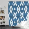 White Blue Eccentric Ikat Shower Curtain