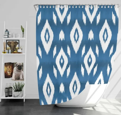 White Blue Eccentric Ikat Shower Curtain