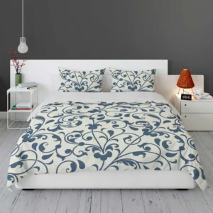 White Blue Floral Damask Bedding Set 1