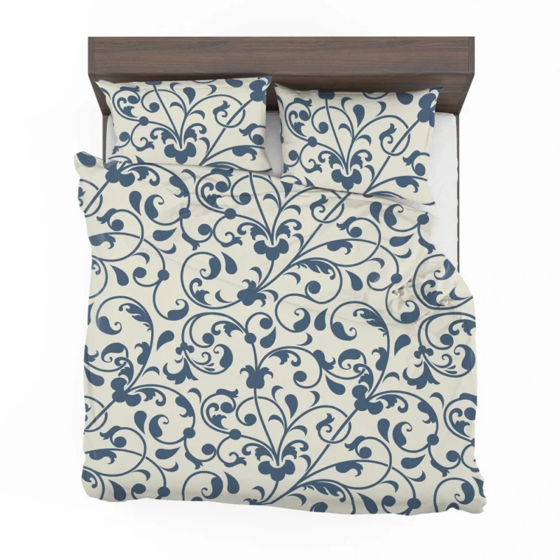 White Blue Floral Damask Bedding Set 2