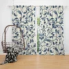 White Blue Floral Damask Curtain