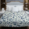 White Blue Floral Damask Duvet Cover