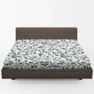 White Blue Floral Damask Fitted Sheet 1