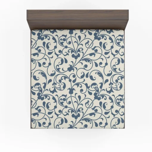 White Blue Floral Damask Fitted Sheet