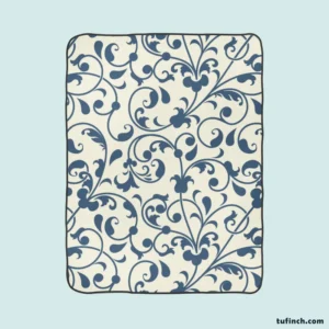 White Blue Floral Damask Fleece Blanket 1