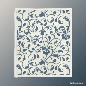 White Blue Floral Damask Sherpa Fleece Blanket 1