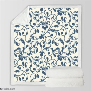 White Blue Floral Damask Sherpa Fleece Blanket