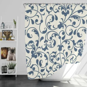 White Blue Floral Damask Shower Curtain