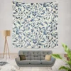 White Blue Floral Damask Wall Tapestry