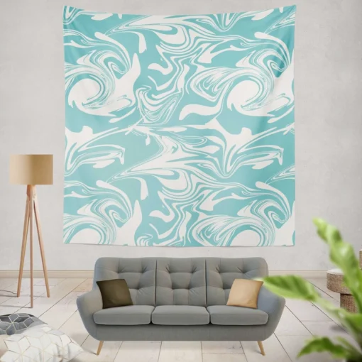 White Blue Marble Pattern Wall Tapestry