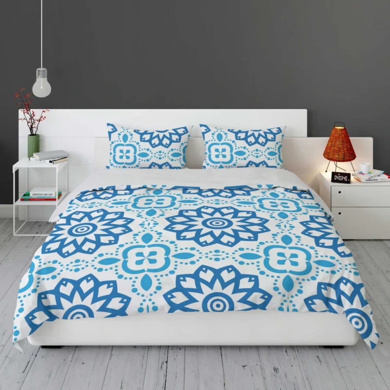 White Blue Mexican Pattern Bedding Set 1