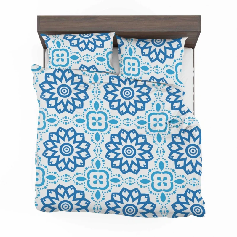 White Blue Mexican Pattern Bedding Set 2