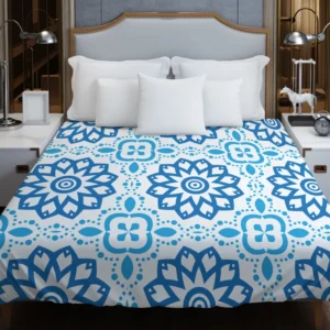 White Blue Mexican Pattern Duvet Cover