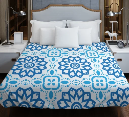 White Blue Mexican Pattern Duvet Cover