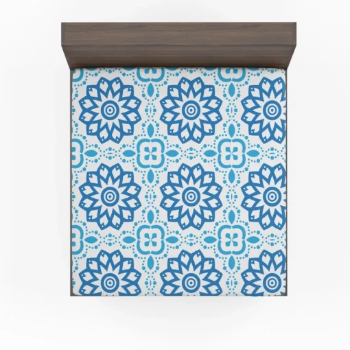 White Blue Mexican Pattern Fitted Sheet