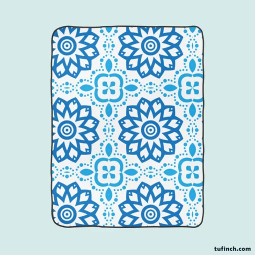 White Blue Mexican Pattern Fleece Blanket 1