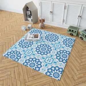 White Blue Mexican Pattern Rug 1