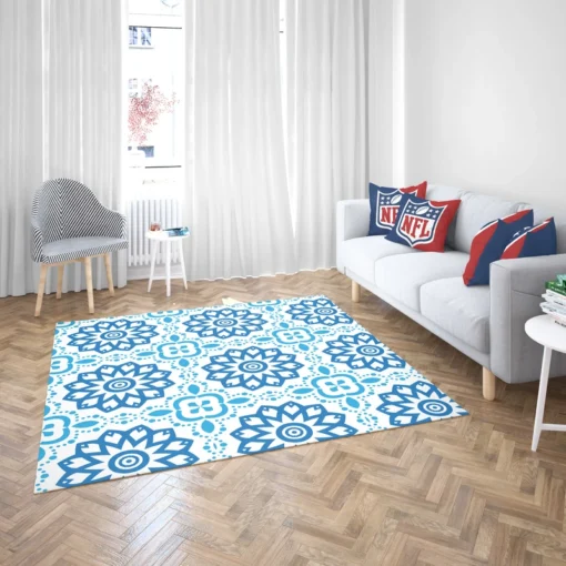 White Blue Mexican Pattern Rug 2