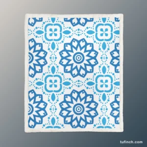 White Blue Mexican Pattern Sherpa Fleece Blanket 1