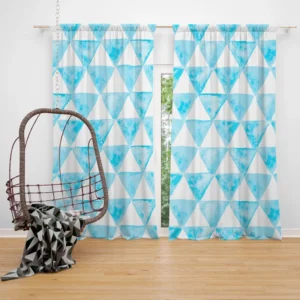 White Blue Triangle Design Curtain