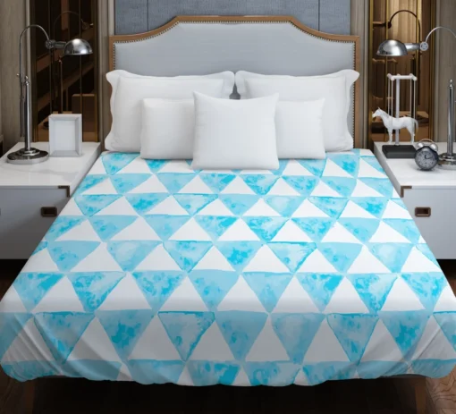 White Blue Triangle Design Duvet Cover