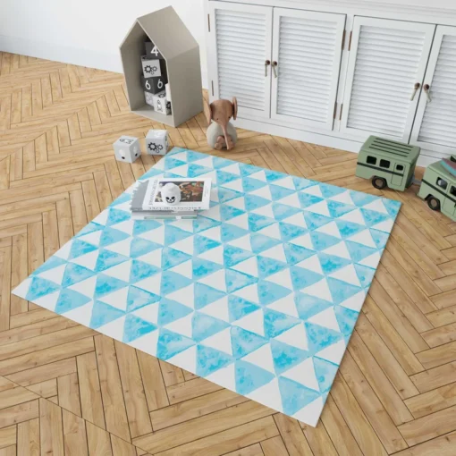 White Blue Triangle Design Rug 1