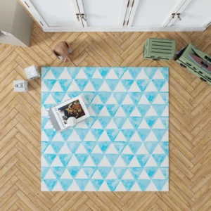 White Blue Triangle Design Rug