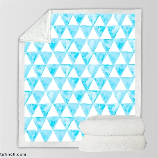 White Blue Triangle Design Sherpa Fleece Blanket