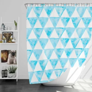 White Blue Triangle Design Shower Curtain