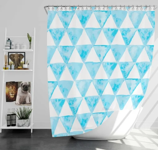 White Blue Triangle Design Shower Curtain