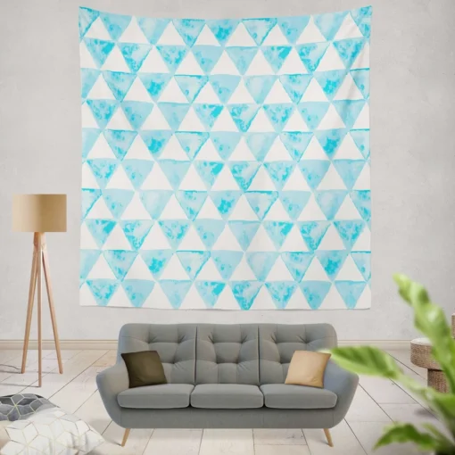 White Blue Triangle Design Wall Tapestry