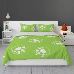 White Cat Paw Print In Green Background Bedding Set 1