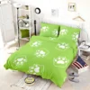 White Cat Paw Print In Green Background Bedding Set