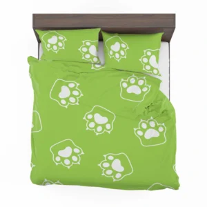 White Cat Paw Print In Green Background Bedding Set 2