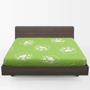 White Cat Paw Print In Green Background Fitted Sheet 1