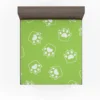 White Cat Paw Print In Green Background Fitted Sheet