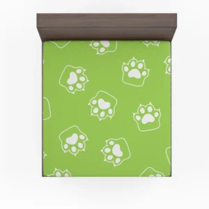 White Cat Paw Print In Green Background Fitted Sheet