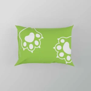 White Cat Paw Print In Green Background Pillow Case