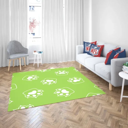 White Cat Paw Print In Green Background Rug 2