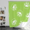 White Cat Paw Print In Green Background Shower Curtain