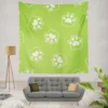 White Cat Paw Print In Green Background Wall Tapestry