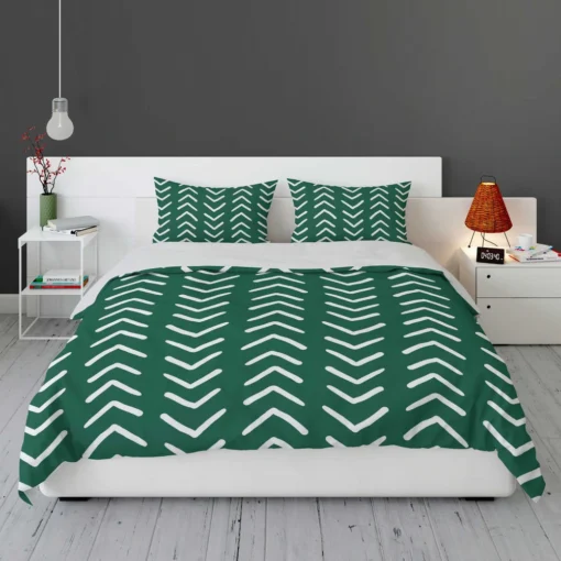 White Chevron Design On Green Bedding Set 1