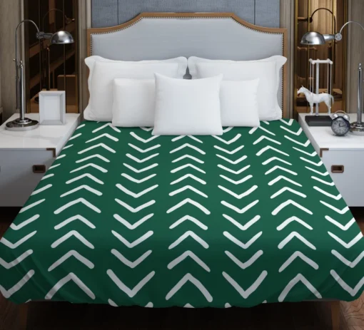 White Chevron Design On Green Duvet Cover