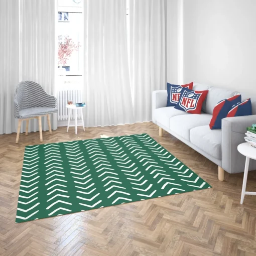 White Chevron Design On Green Rug 2