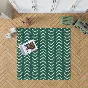 White Chevron Design On Green Rug