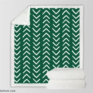 White Chevron Design On Green Sherpa Fleece Blanket