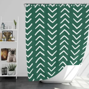 White Chevron Design On Green Shower Curtain