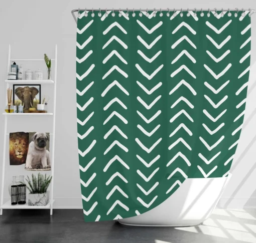 White Chevron Design On Green Shower Curtain