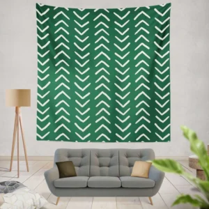 White Chevron Design On Green Wall Tapestry