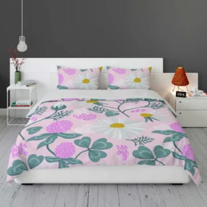 White Daisy Flower Spring Clover Flower Bedding Set 1